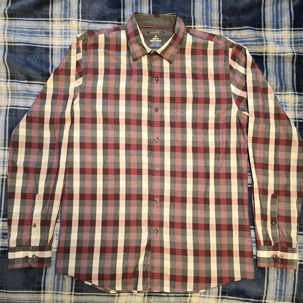 Van Heusen Red and White Slim Fit Long Sleeve Button Down Shirt